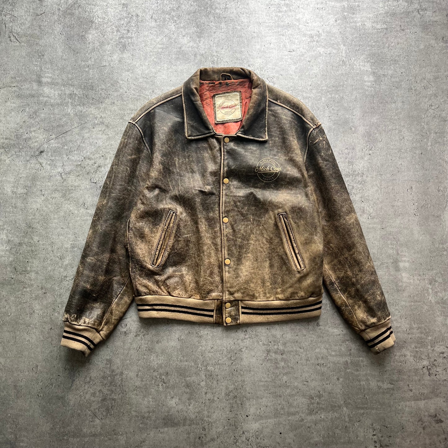 Vintage Sand Effect Leather Jacket