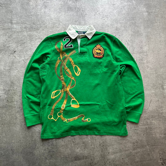 Vintage Polo Ralph Lauren Equestrian Winter Cup Crest No. 2 Green Rugby Shirt