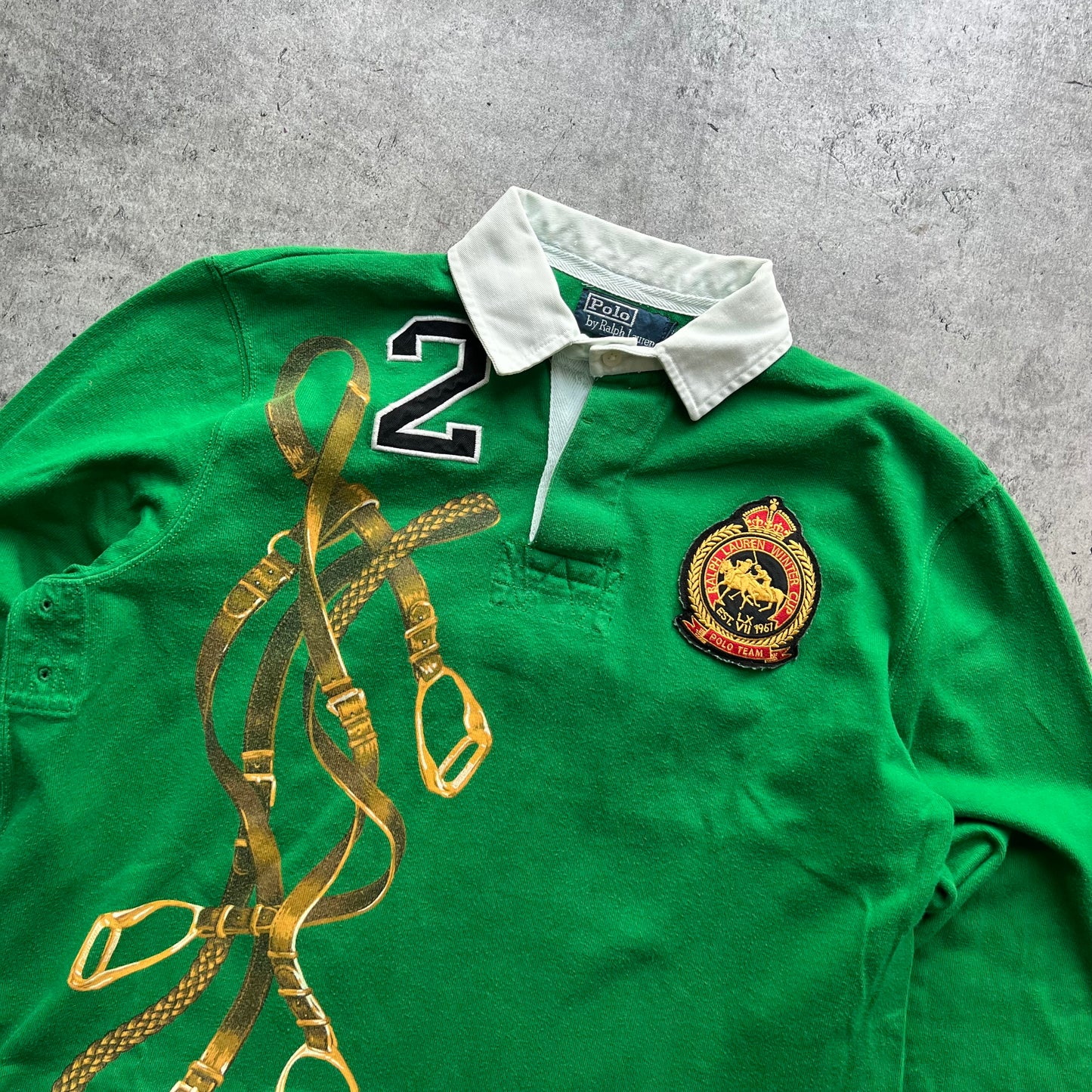 Vintage Polo Ralph Lauren Equestrian Winter Cup Crest No. 2 Green Rugby Shirt