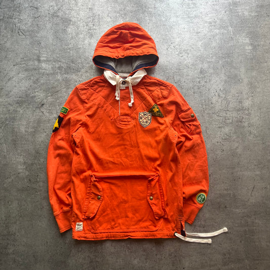 Vintage Polo Ralph Lauren Ski Patrol Orange Hooded Long Sleeve Rugby Shirt