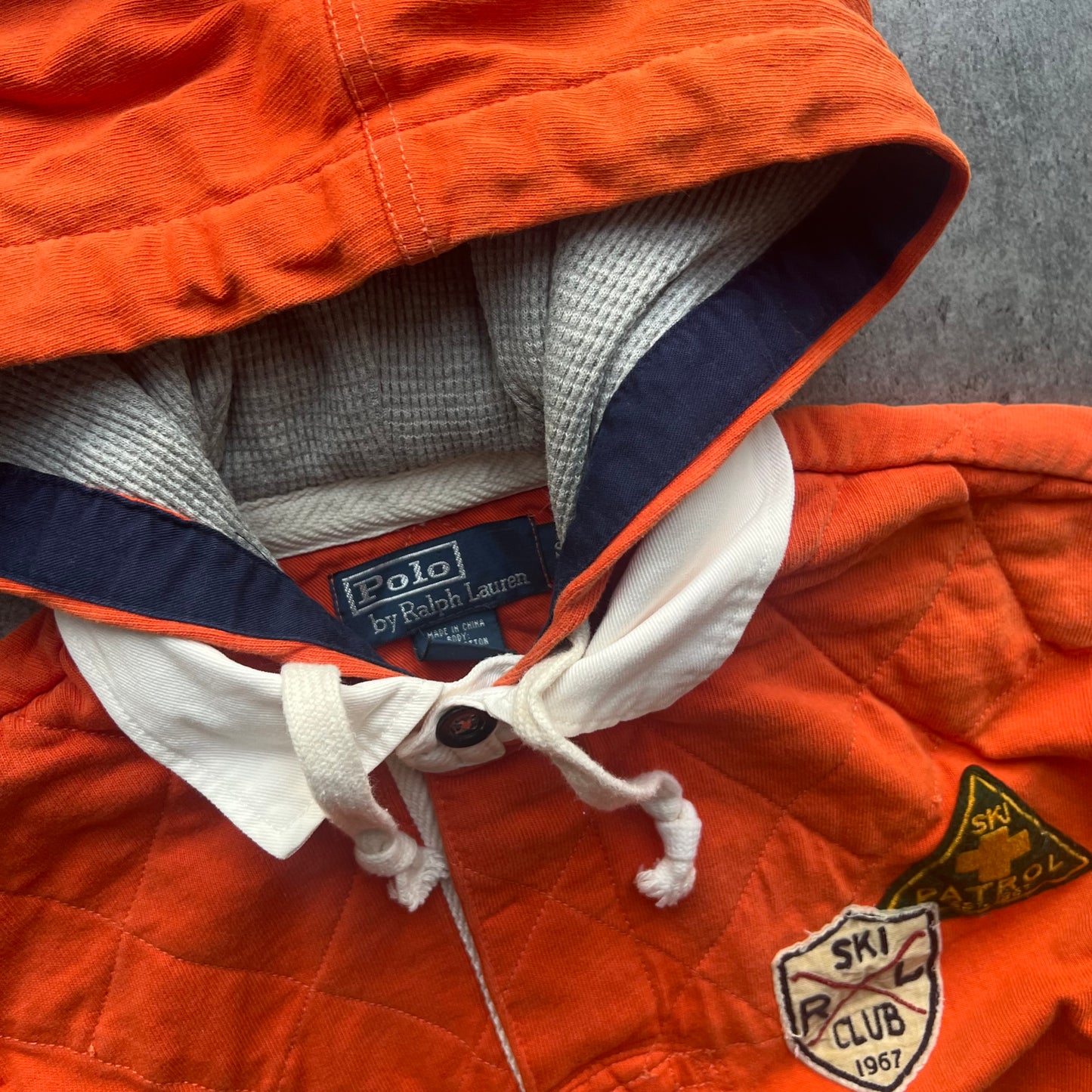 Vintage Polo Ralph Lauren Ski Patrol Orange Hooded Long Sleeve Rugby Shirt