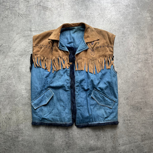 Vintage Country Style Leather x Denim Vest