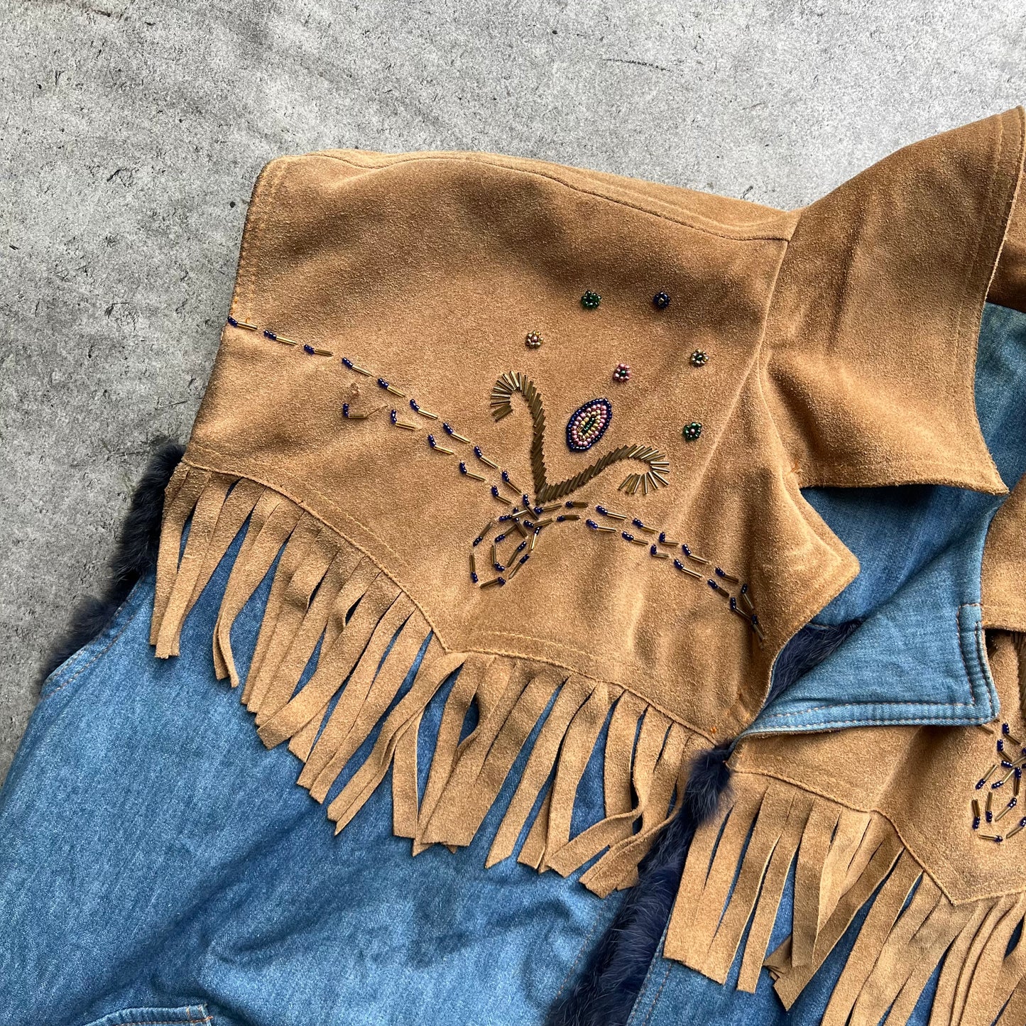 Vintage Country Style Leather x Denim Vest